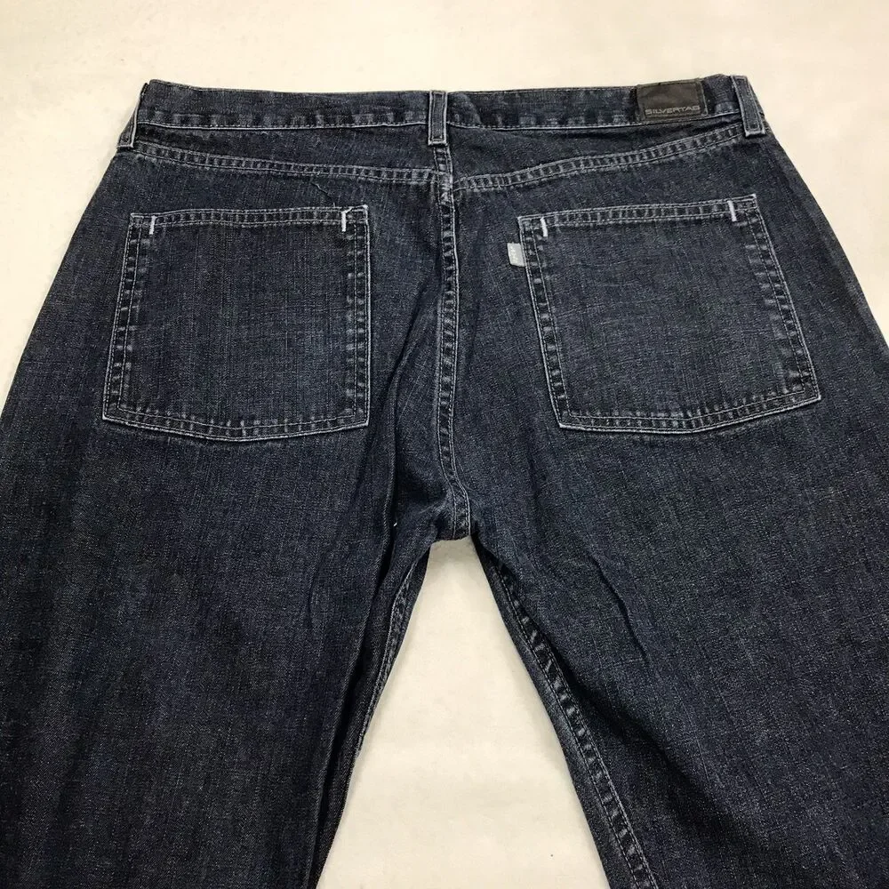 Y2K LEVIS SILVERTAB Boot Fit Jeans Men 36x30 Dark Distressed Made in Mexico '01